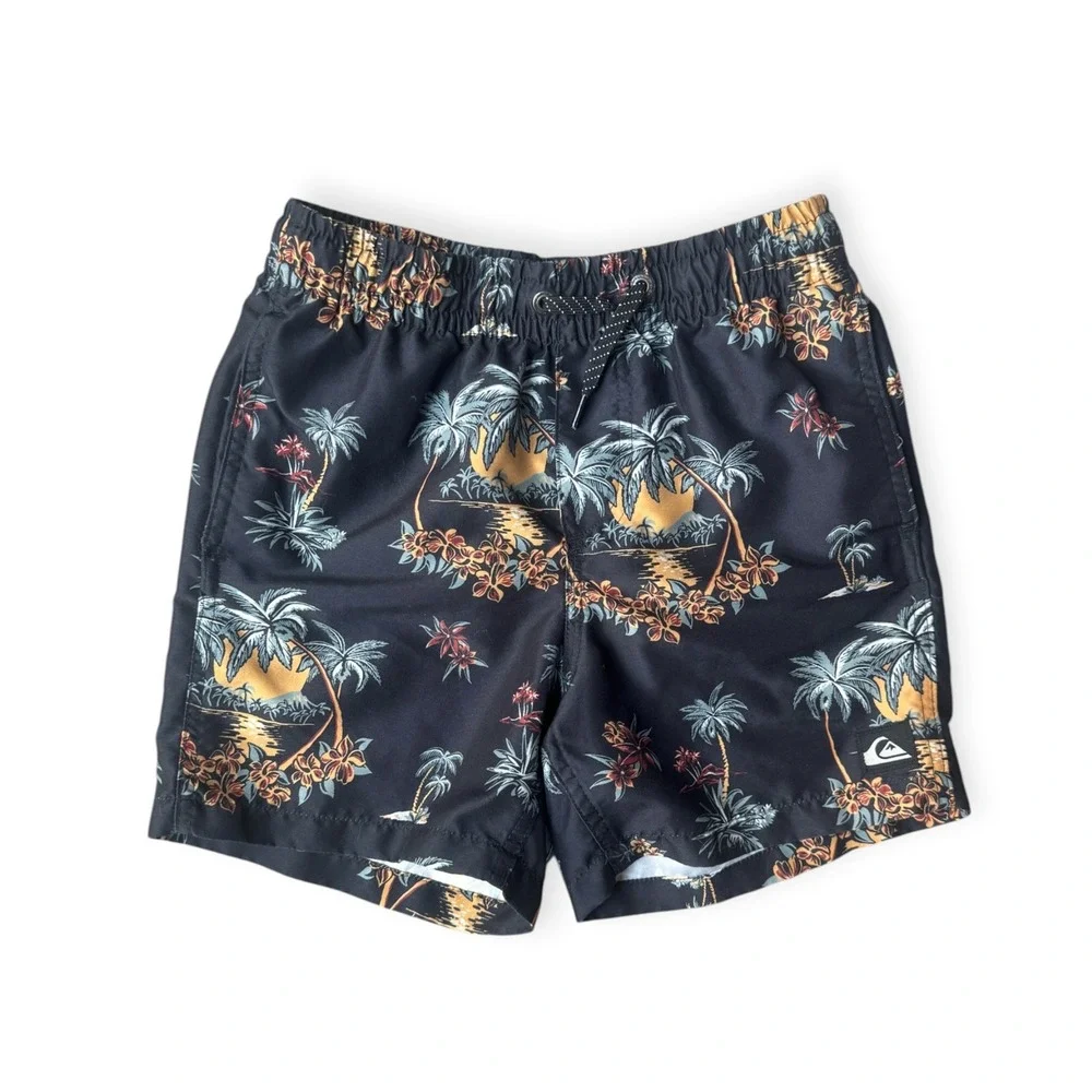 Quiksilver Boys Tropical Palm Tree Island Print Swim Trunks Size S (8)